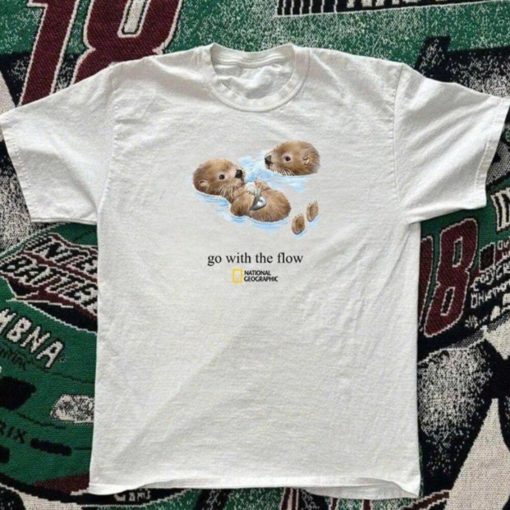 White National Geographic Sea Otter Tee Go With The Flow T-Shirt